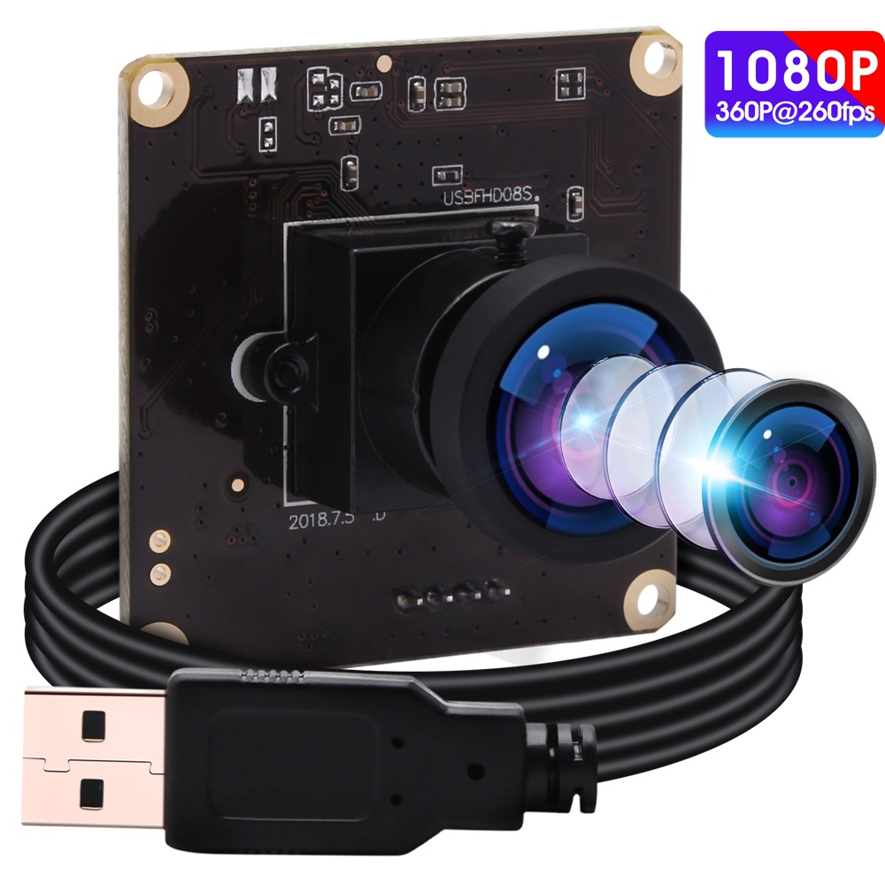 ELP Wide Angle High Frame Rate 260fps Webcam 2MP 1080P USB Camera with OV4689 Sensor Webcam Mini USB Camera Module with No Distortion Lens 110degree for Linux Windows Android High Speed USB2.0 Webcam